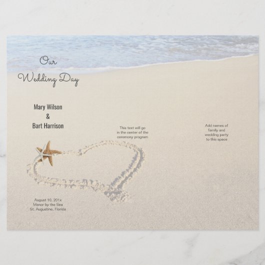 Starfish Heart in Sand Beach Wedding Programme (Voorkant)