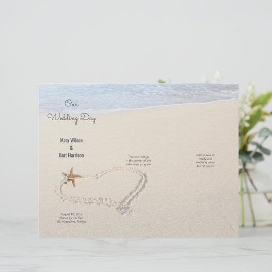 Starfish Heart in Sand Beach Wedding Programme (Staand voorkant)