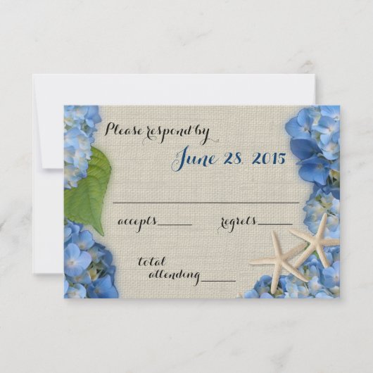Starfish Hydrangea Trouwreactie RSVP Kaartje (Voorkant)