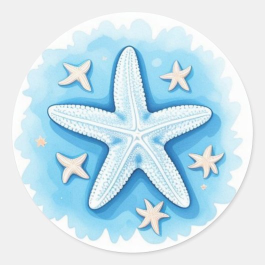 Starfish in Blue Ronde Sticker (Voorkant)