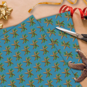 Starfish in Holly Deep Zee Blue Beach Kerstmis Tissuepapier