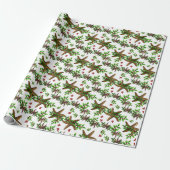 Starfish in Holly Tropical kerstpattern White Cadeaupapier (Uitgerold)