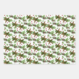 Starfish in Holly Tropical kerstpattern White Inpakpapier Vel