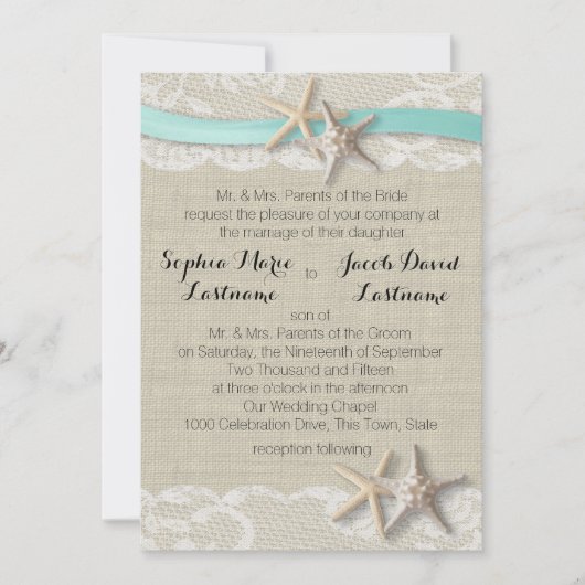 Starfish Lace en Ribbon Kaart (Voorkant)