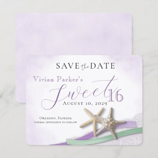 Starfish Lace Sweet 16 Save the Date (Voorkant / Achterkant)