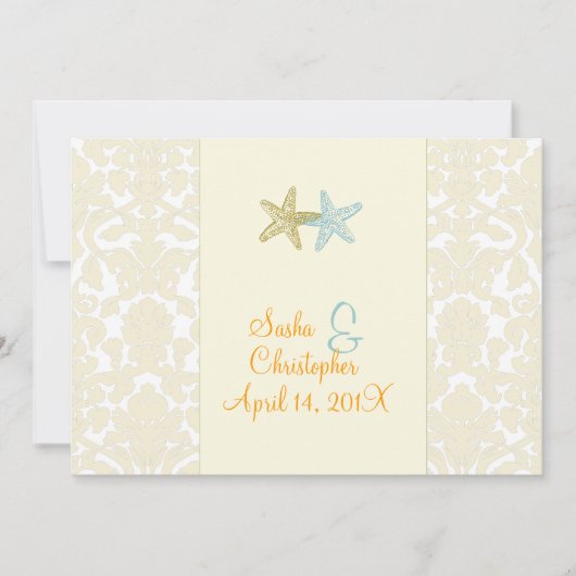 Starfish + mariage damassé Invitations (Devant)
