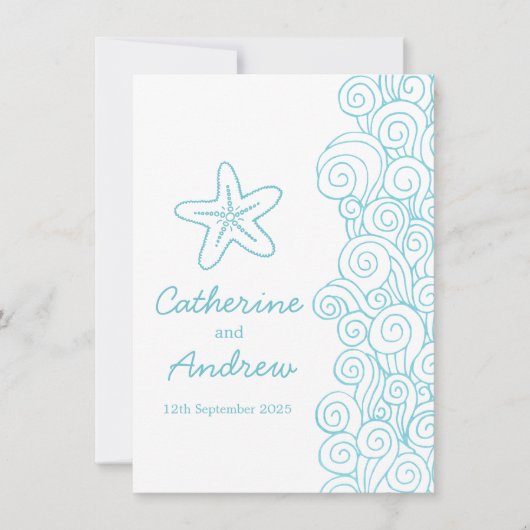 Starfish mer tourbillon bleu plage invitation mari (Devant)