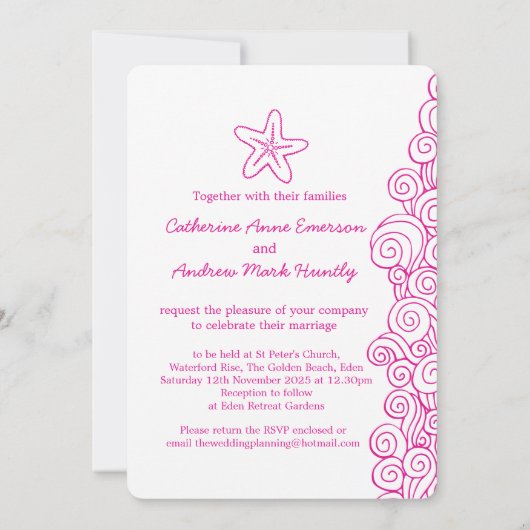 Starfish mer tourbillon rose plage invitation mari (Dos)