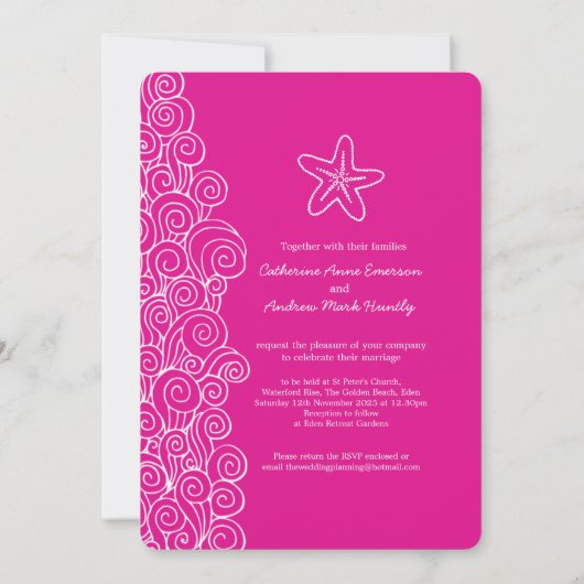 Starfish mer tourbillon rose plage invitation mari (Dos)