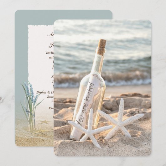 Starfish Message in a Bottle Wedding Kaart (Voorkant / Achterkant)