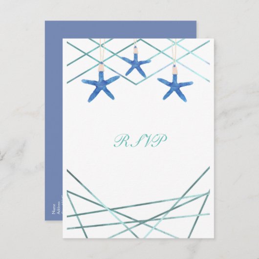 Starfish & Modern Line Elegant Beach Wedding RSVP Uitnodiging Briefkaart (Voorkant / Achterkant)