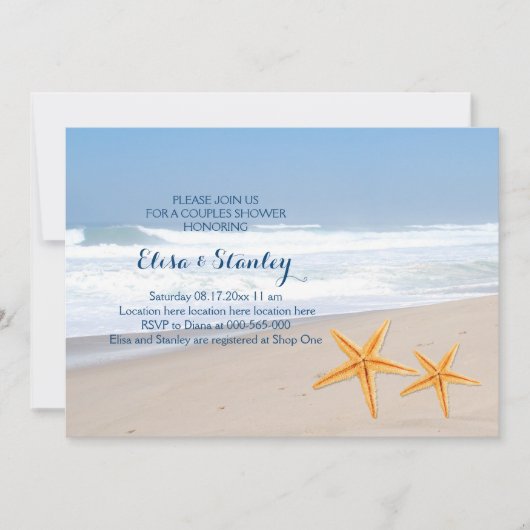 Starfish modern strand bruiloft onder douche kaart (Voorkant)