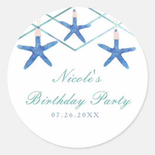 Starfish & Moderne lijnen Elegant Beach Custom Fav Ronde Sticker (Voorkant)