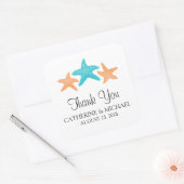 Starfish Monogram bruiloft Vierkante Sticker (Envelop)