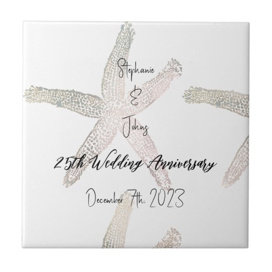 Starfish Monogrammen 25e bruiloft Jubileum Custom Tegeltje (Voorkant)