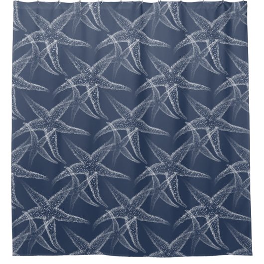Starfish Navy Blue Beach Shower Curtain Douchegordijn (Voorkant)