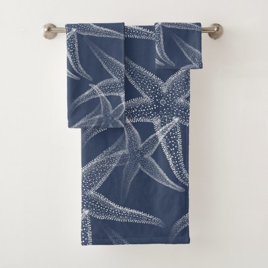 Starfish Navy Blue Beach Towel set Bad Handdoek (Insitu)