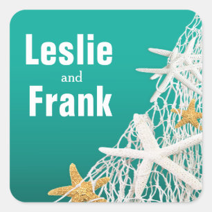 Starfish Netting Beach Trouwgunst   Aqua Vierkante Sticker