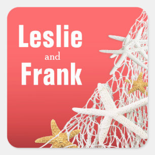 Starfish Netting Beach Trouwgunst   koraal Vierkante Sticker