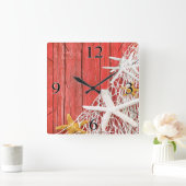 Starfish Netting Beach Wood Coastal Living | koraa Vierkante Klok (Huis)