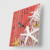 Starfish Netting Beach Wood Coastal Living | koraa Vierkante Klok (Hoek)