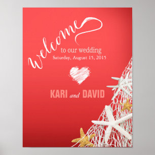 Starfish Netting Plage Mariage Affiche de bienvenu