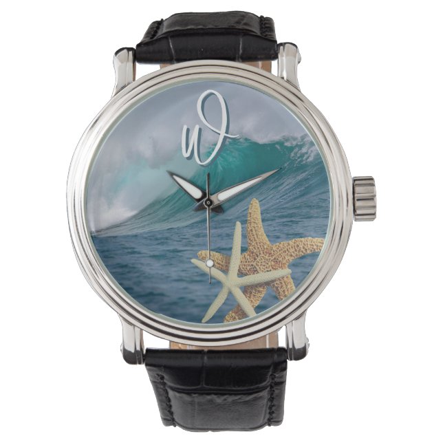 Starfish Ocean Wave Single Initiaal polshorloge Horloge (Voorkant)