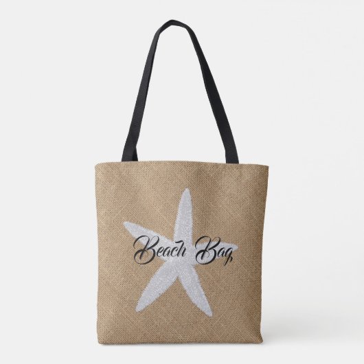 Starfish on Burlap Pattern Jouw tekst Tote Bag (Achterkant)