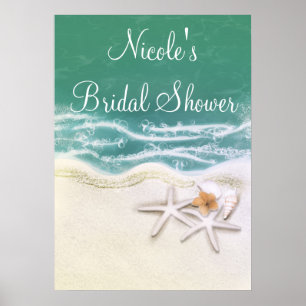 Starfish on the Beach Blauwgroen Zee Party Banner  Poster