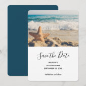 Starfish op een foto van Sandy Beach Save The Date (Voorkant / Achterkant)