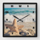 Starfish op een foto van Sandy Beach Vierkante Klok (Voorkant)