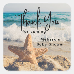 Starfish op een Sandy Beach foto Baby shower Vierkante Sticker