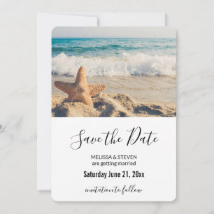 Starfish op een Sandy Beach foto Weddenschap Save The Date