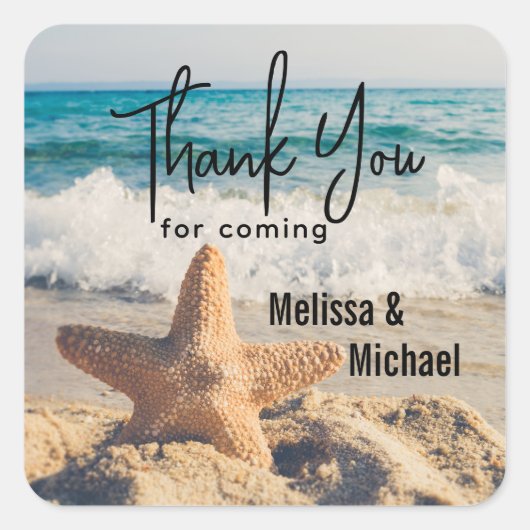 Starfish op een Sandy Beach foto Weddenschap Vierkante Sticker (Voorkant)