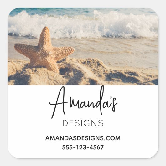 Starfish op een Sandy Beach fotograaf Vierkante Sticker (Voorkant)