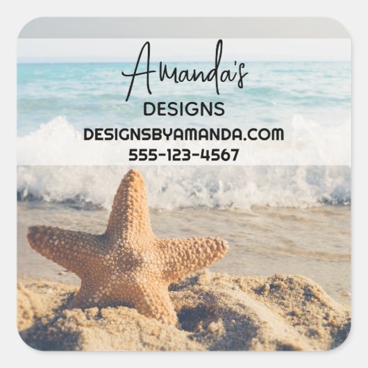 Starfish op een Sandy Beach fotograaf Vierkante Sticker (Voorkant)