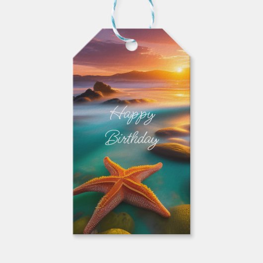 Starfish op strand op Dawn Cadeaulabel (Voorkant)