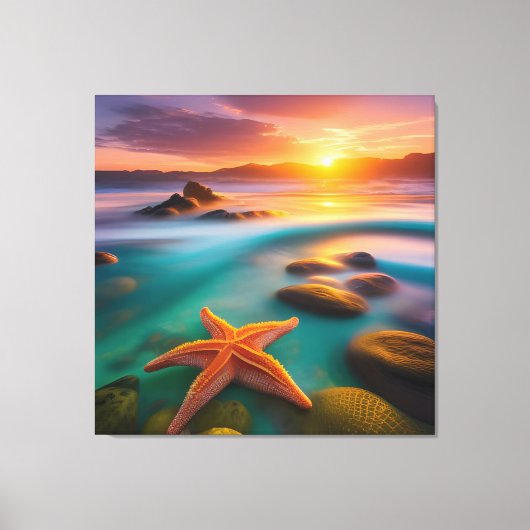 Starfish op strand op Dawn Canvas Afdruk (Voorkant)