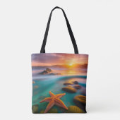 Starfish op strand op Dawn Draagtas (Achterkant)