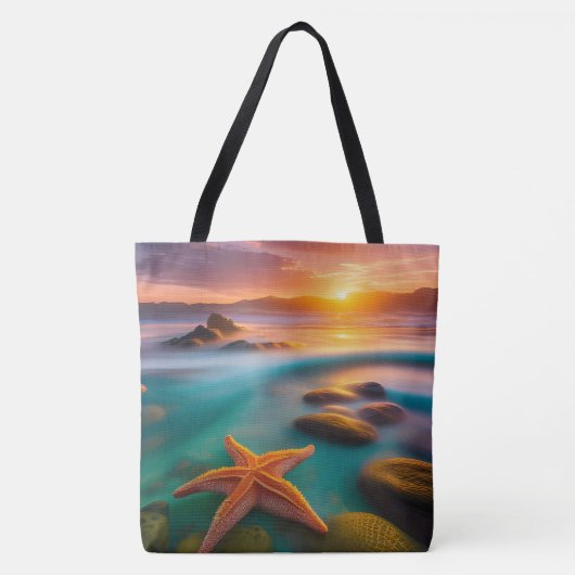 Starfish op strand op Dawn Draagtas (Voorkant)