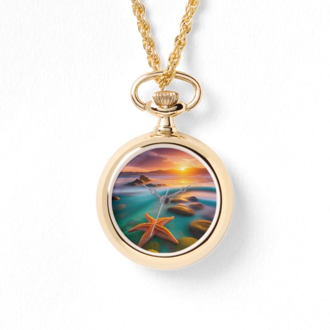 Starfish op strand op Dawn Horloge (Voorkant)