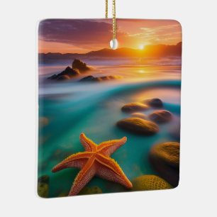 Starfish op strand op Dawn Keramisch Ornament