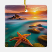 Starfish op strand op Dawn Keramisch Ornament (Voorkant)