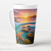 Starfish op strand op Dawn Latte Mok (Linkerhoek)