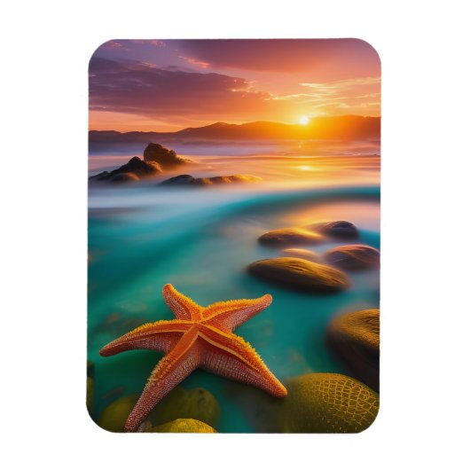 Starfish op strand op Dawn Magneet (Verticaal)