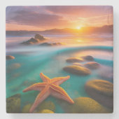 Starfish op strand op Dawn Stenen Onderzetter (Voorkant)