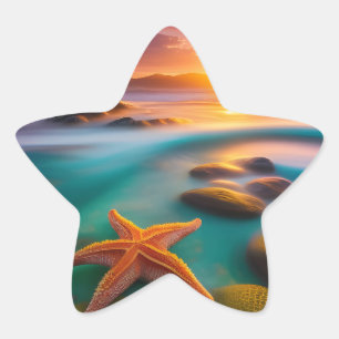 Starfish op strand op Dawn Ster Sticker