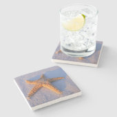 Starfish op witte zand stenen onderzetter (Zijkant)