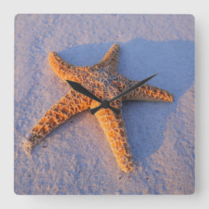Starfish op witte zand vierkante klok