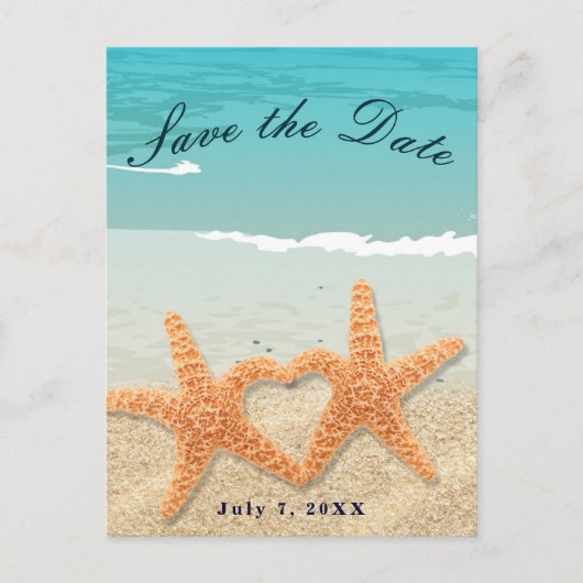 Starfish paar op het strand bruiloft save the date aankondigingskaart (Voorkant)